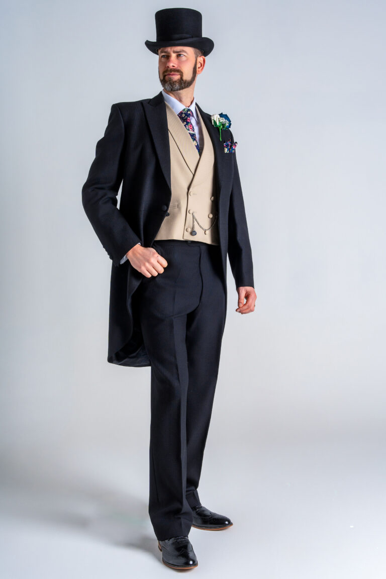 Herringbone Tails Black Suit With Beige Waistcoat